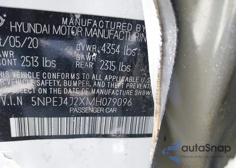 2021 Hyundai Sonata Sel Plus z USA, uszkodzony, nr VIN 5NPEJ4J2XMH079096